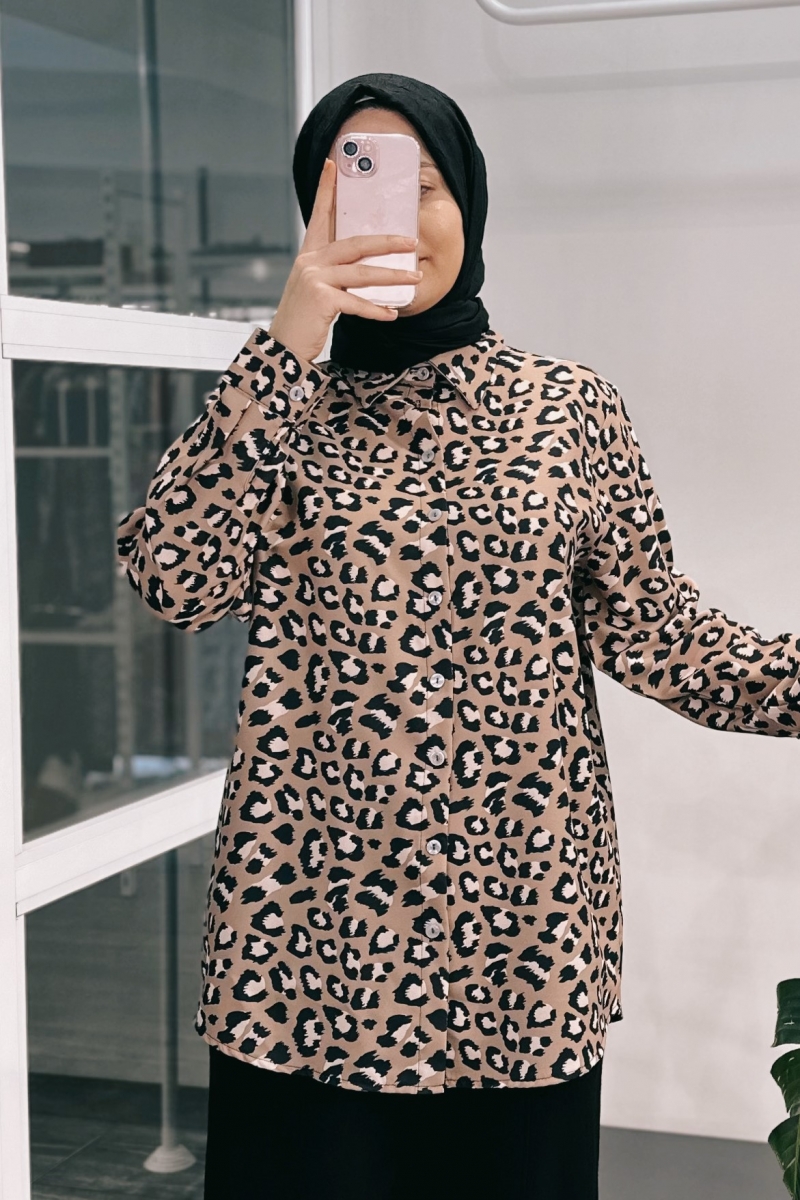 MS241 Leopar Desenli Kahverengi Tunik